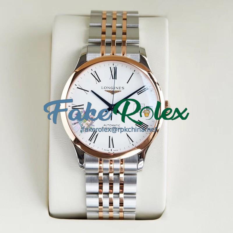 Replica Longines Record L2.821.4.11.6 AF Stainless Steel & Rose Gold White Dial Swiss L888.4