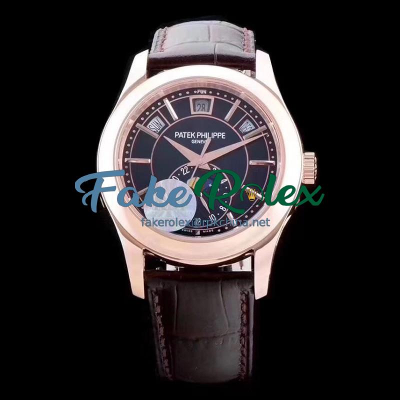 Replica Patek Philippe Annual Calendar 5205R-010 KM Rose Gold Black Dial Swiss 324SQALU 24H/206