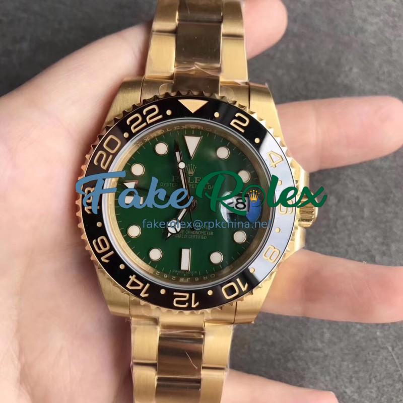 Replica Rolex GMT-Master II 116718LN EW Yellow Gold Green Dial Swiss 2836-2