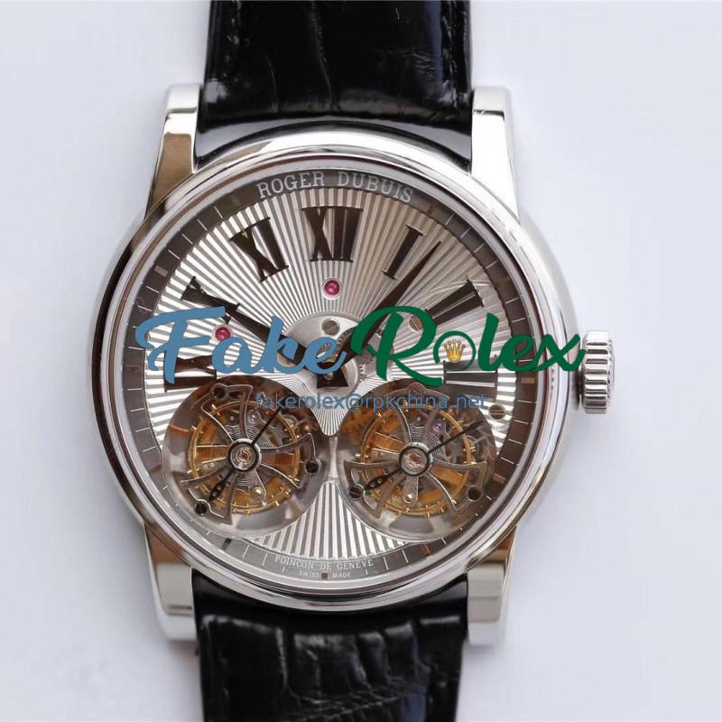 Replica Roger Dubuis Hommage Double Flying Tourbillon RDDBHO0562 JB Stainlesse Steel Silver Dial Swiss RD100