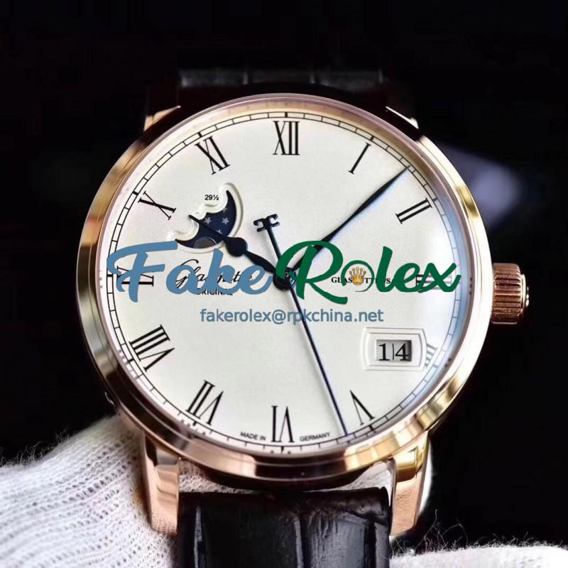 Replica Glashutte Senator Panorama Date Moon Phase 100-04-32-15-04 GF Rose Gold White Dial Swiss 100-04