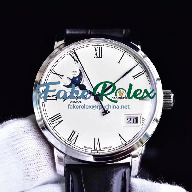 Replica Glashutte Senator Panorama Date Moon Phase 100-04-32-12-04 GF Stainless Steel White Dial Swiss 100-04