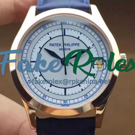 Replica Patek Philippe Calatrava 5296 Rose Gold White & Blue Dial Swiss 324SC