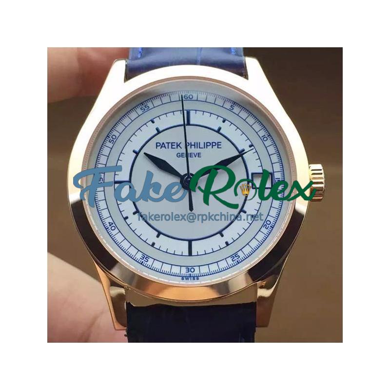 Replica Patek Philippe Calatrava 5296 Rose Gold White & Blue Dial Swiss 324SC