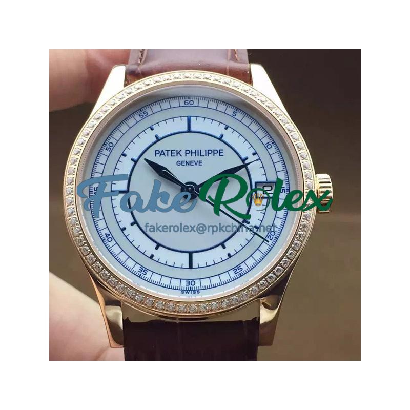 Replica Patek Philippe Calatrava 5296 Rose Gold Diamonds Bezel Swiss 324SC