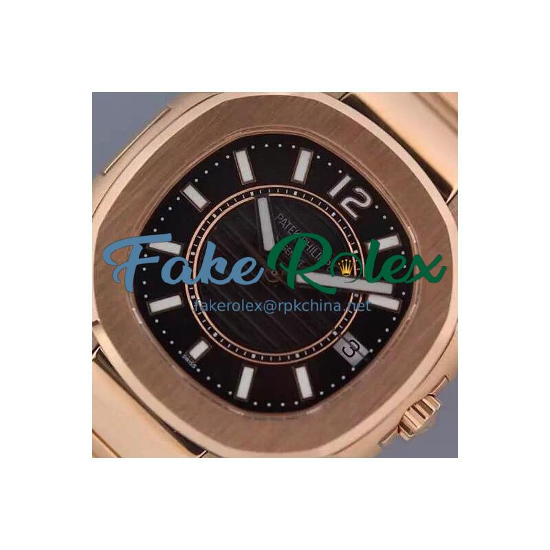 Replica Patek Philippe Nautilus 7011 Ladies Rose Gold Black Dial Swiss Eta Quartz