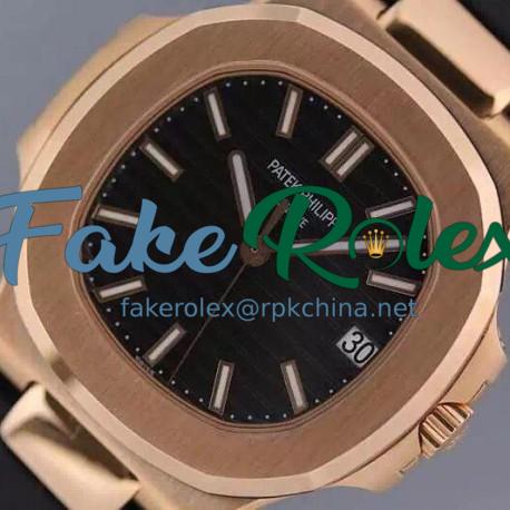 Replica Patek Philippe Nautilus Jumbo 5711 Rose Gold Black Dial Swiss 2824