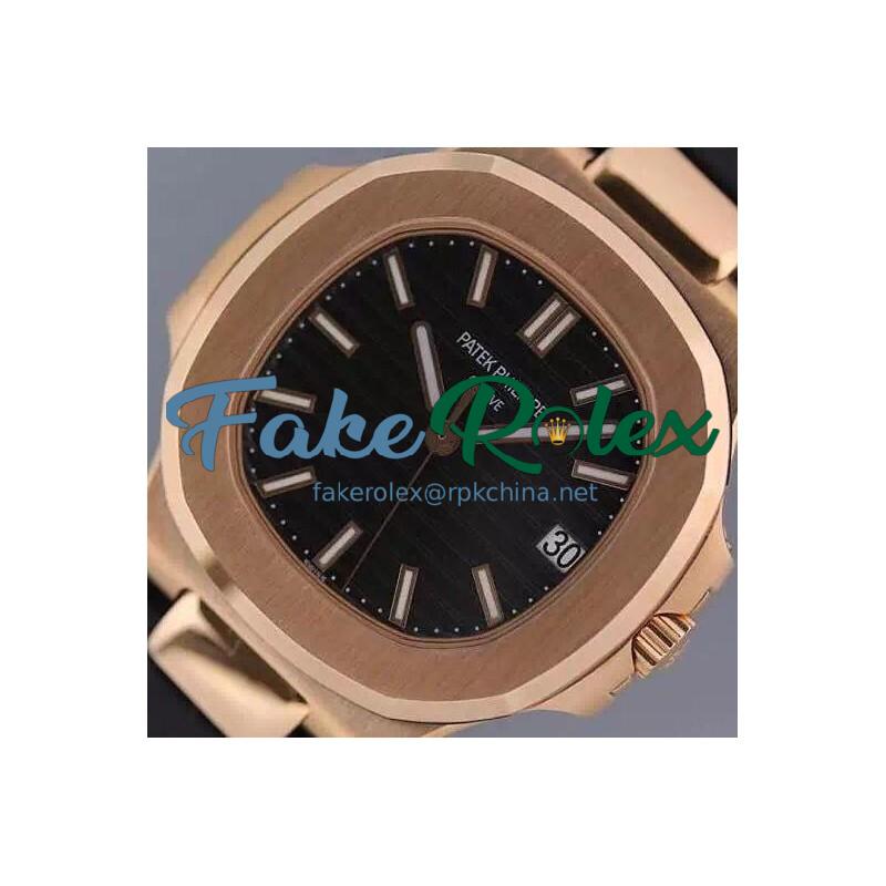 Replica Patek Philippe Nautilus Jumbo 5711 Rose Gold Black Dial Swiss 2824