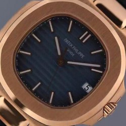 Replica Patek Philippe Nautilus Jumbo 5711 Rose Gold Blue Dial Swiss 2824