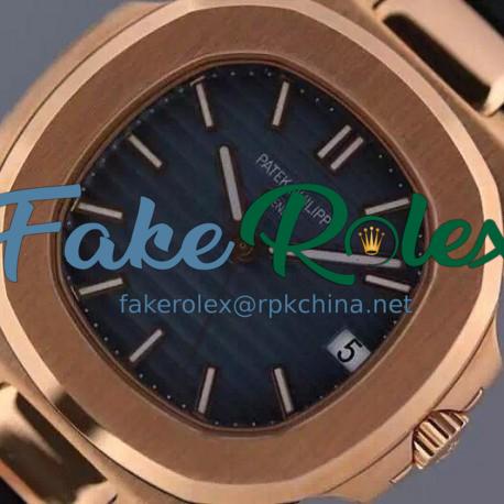 Replica Patek Philippe Nautilus Jumbo 5711 Rose Gold Blue Dial Swiss 2824