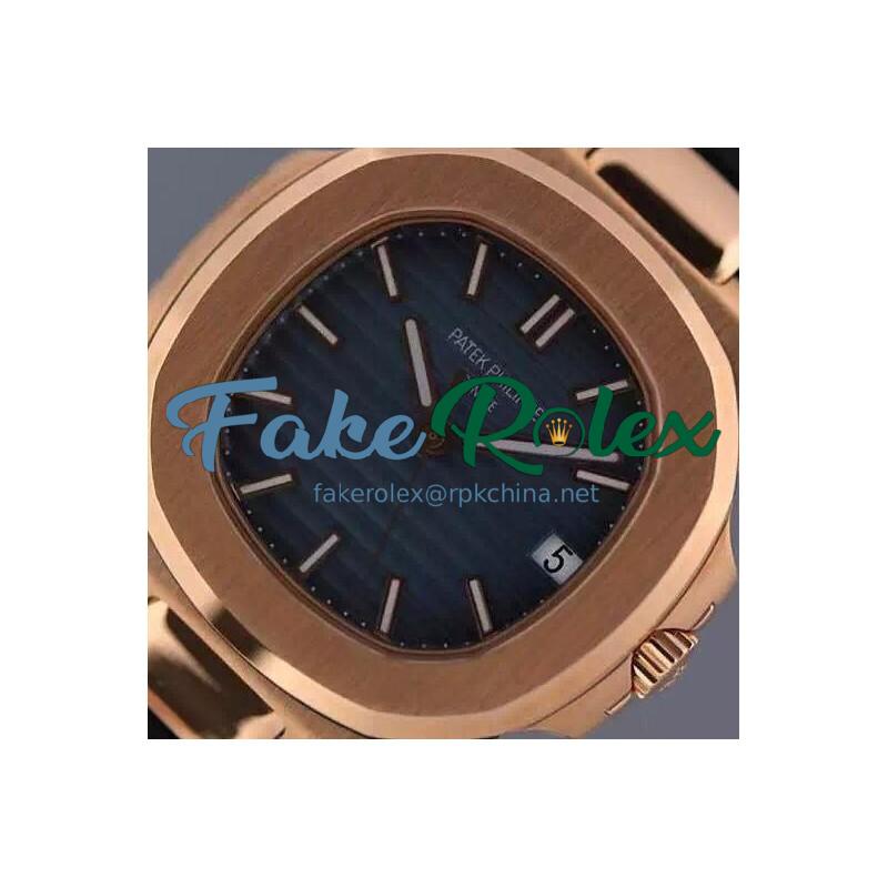 Replica Patek Philippe Nautilus Jumbo 5711 Rose Gold Blue Dial Swiss 2824