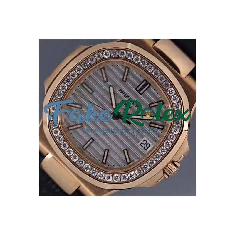 Replica Patek Philippe Nautilus Jumbo 5711 Rose Gold Diamonds Bezel Swiss 2824