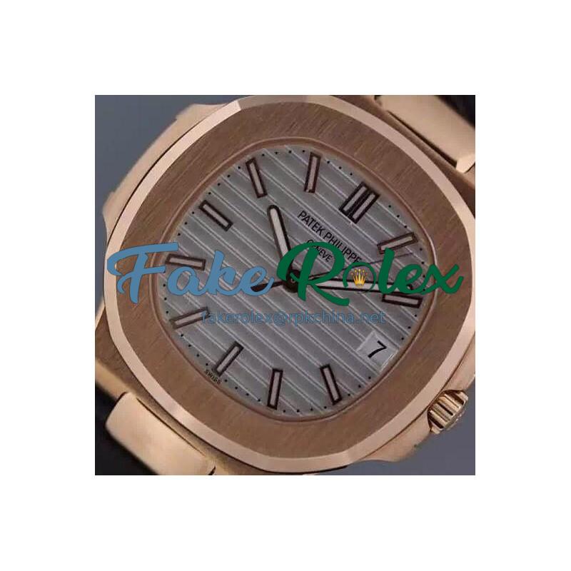 Replica Patek Philippe Nautilus Jumbo 5711 Rose Gold White Dial Swiss 2824