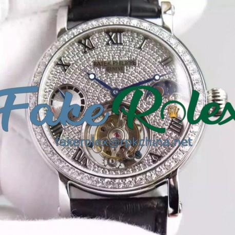 Replica Patek Philippe Tourbillon Moonphase Power Reserve Stainless Steel Diamonds Bezel Swiss Tourbillon