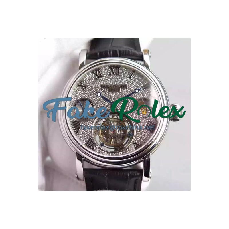 Replica Patek Philippe Tourbillon Moonphase Power Reserve Stainless Steel Diamonds Dial Swiss Tourbillon