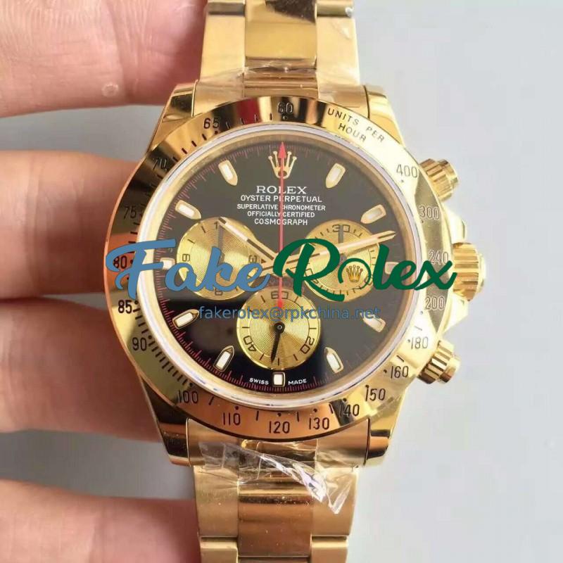 Replica Rolex Daytona Cosmograph 116508 JH Yellow Gold Black Dial Dial Swiss 4130 Run 6@SEC