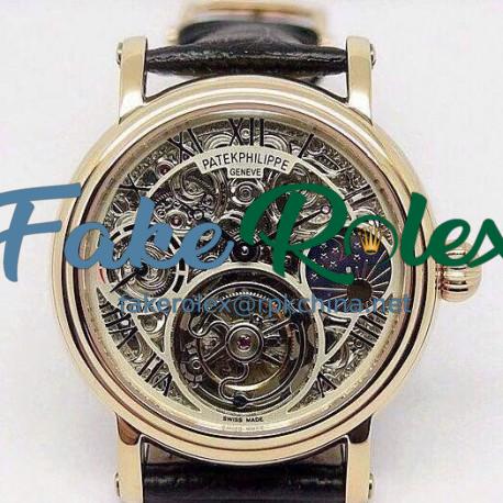 Replica Patek Philippe Tourbillon Moonphase Power Reserve Rose Gold Diamonds Dial Swiss Tourbillon