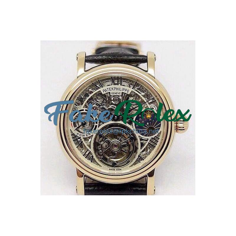 Replica Patek Philippe Tourbillon Moonphase Power Reserve Rose Gold Diamonds Dial Swiss Tourbillon