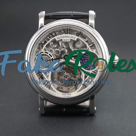 Replica Patek Philippe Tourbillon Moonphase Power Reserve Stainless Steel Skeleton Dial Swiss Tourbillon