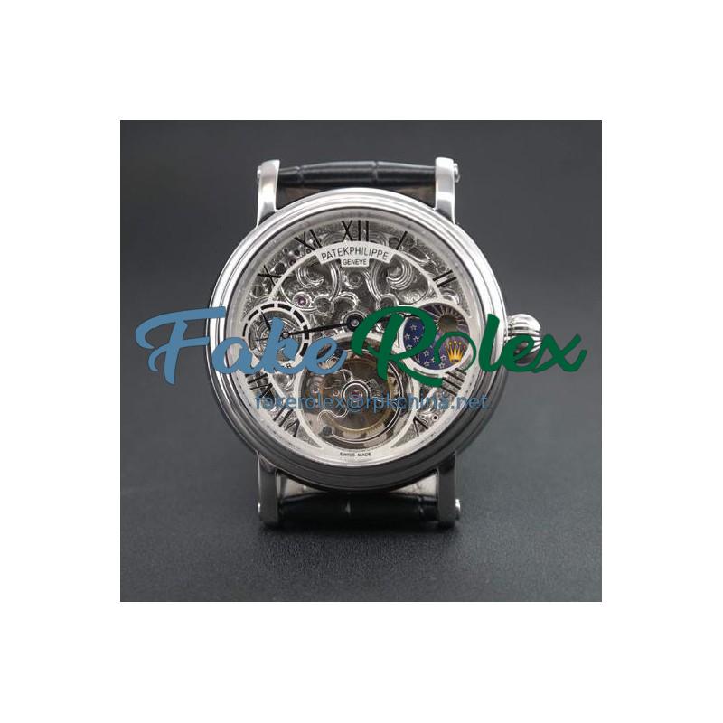 Replica Patek Philippe Tourbillon Moonphase Power Reserve Stainless Steel Skeleton Dial Swiss Tourbillon