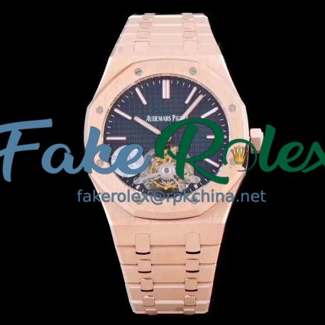 Replica Audemars Piguet Royal Oak Tourbillon Extra Thin 26522 JF Rose Gold Black Dial Swiss Tourbillon