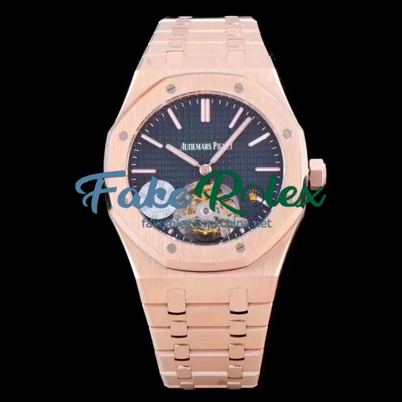 Replica Audemars Piguet Royal Oak Tourbillon Extra Thin 26522 JF Rose Gold Black Dial Swiss Tourbillon