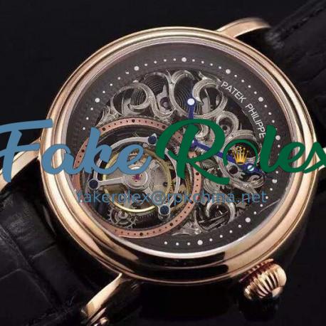 Replica Patek Philippe Tourbillon Rose Gold Skeleton & Black Dial Swiss Tourbillon