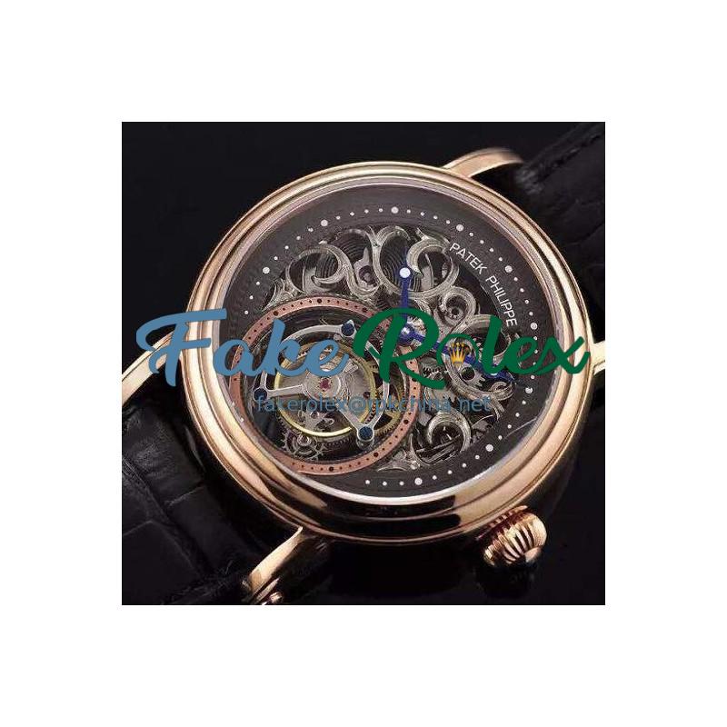 Replica Patek Philippe Tourbillon Rose Gold Skeleton & Black Dial Swiss Tourbillon