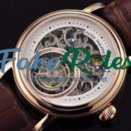 Replica Patek Philippe Tourbillon Rose Gold Skeleton & White Dial Swiss Tourbillon