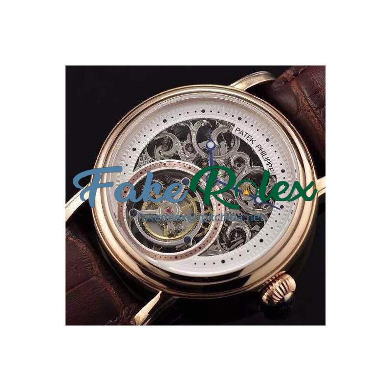 Replica Patek Philippe Tourbillon Rose Gold Skeleton & White Dial Swiss Tourbillon