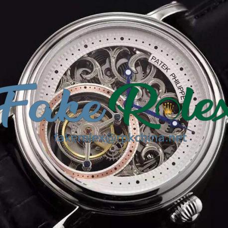 Replica Patek Philippe Tourbillon Stainless Steel Skeleton & White Dial Swiss Tourbillon