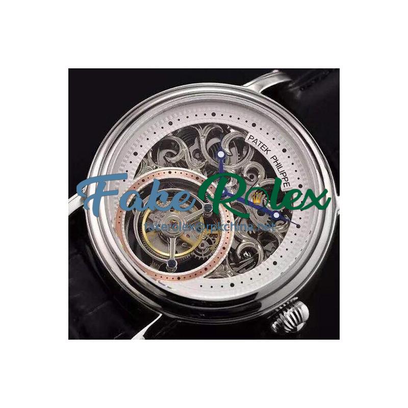 Replica Patek Philippe Tourbillon Stainless Steel Skeleton & White Dial Swiss Tourbillon