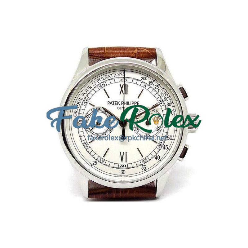 Replica Patek Philippe 5170G Chronograph Stainless Steel White Dial Lemania