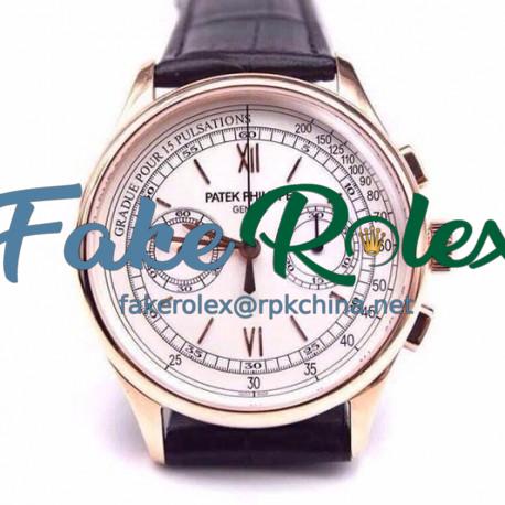 Replica Patek Philippe 5170R Chronograph Rose Gold White Dial Lemania