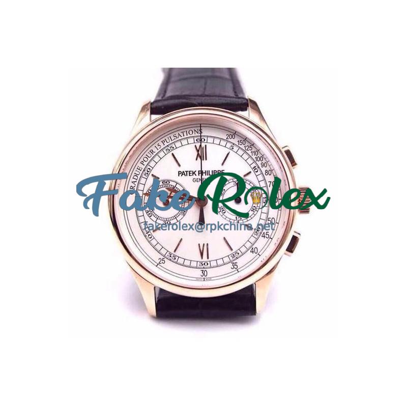 Replica Patek Philippe 5170R Chronograph Rose Gold White Dial Lemania