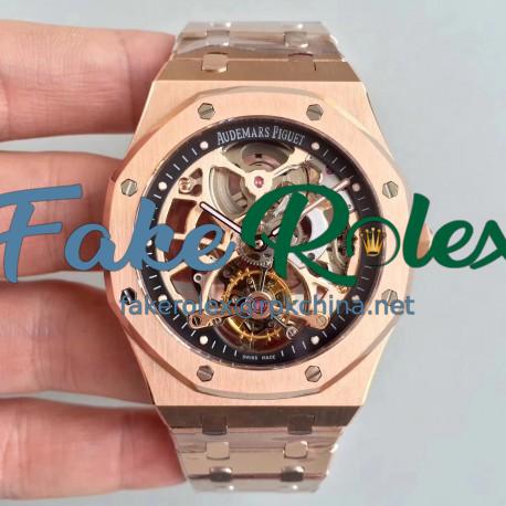 Replica Audemars Piguet Royal Oak Tourbillon Extra-Plate Squelette 26518 JF Rose Gold Black Skeleton Dial Swiss 2924