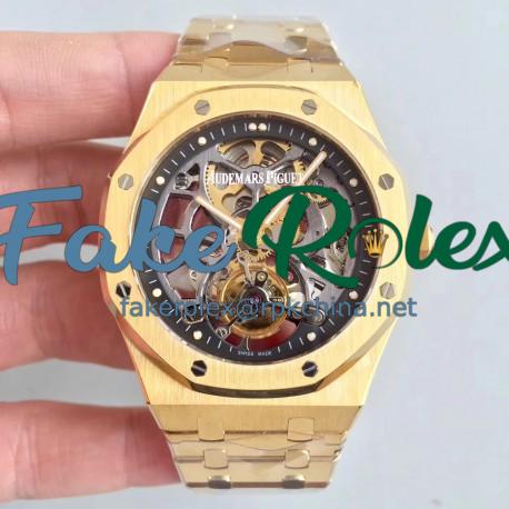 Replica Audemars Piguet Royal Oak Tourbillon Extra-Plate Squelette 26518 JF Yellow Gold Black Skeleton Dial Swiss 2924