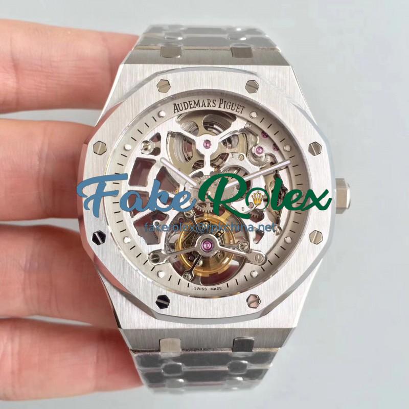 Replica Audemars Piguet Royal Oak Tourbillon Extra-Plate Squelette 26518 JF Stainless Steel Silver Skeleton Dial Swiss 2924