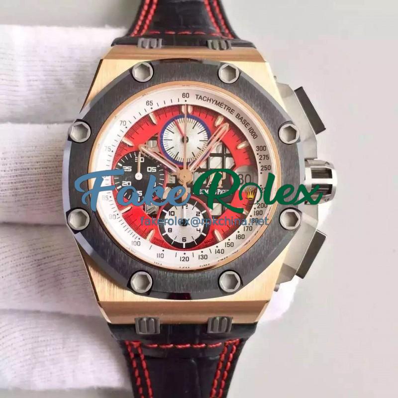 Replica Audemars Piguet Royal Oak Offshore Rubens Barrichello II 26284RO.OO.D002CR.01 JF V2 Rose Gold Red Dial Swiss 3126