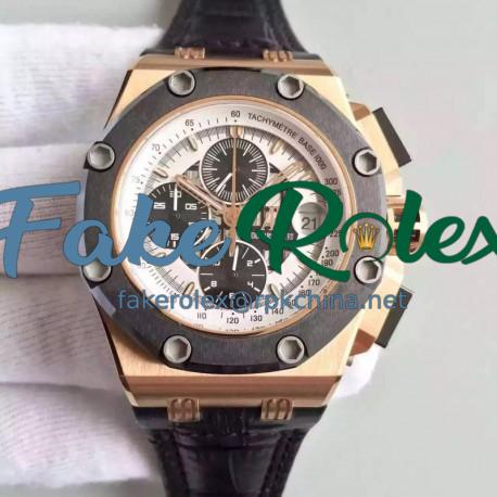 Replica Audemars Piguet Royal Oak Offshore Rubens Barrichello II 26078RO.OO.D001VS.01 JF V2 Rose Gold White Dial Swiss 3126