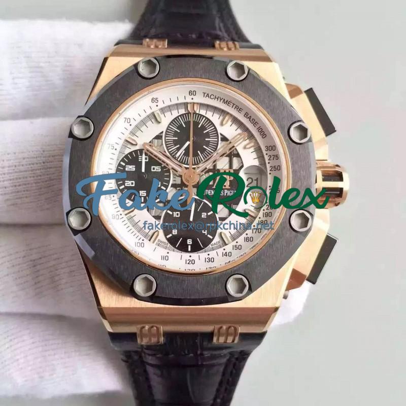 Replica Audemars Piguet Royal Oak Offshore Rubens Barrichello II 26078RO.OO.D001VS.01 JF V2 Rose Gold White Dial Swiss 3126