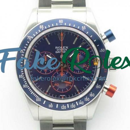 Replica Rolex Daytona Cosmograph Blue/Red Pushers BP Stainless Steel Blue Dial Swiss 4130 Run 6@SEC