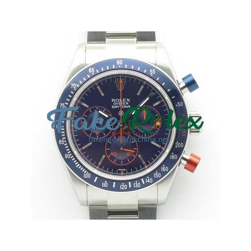 Replica Rolex Daytona Cosmograph Blue/Red Pushers BP Stainless Steel Blue Dial Swiss 4130 Run 6@SEC