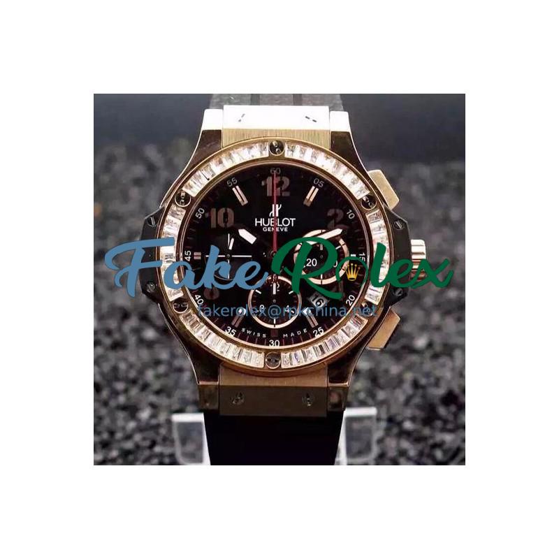 Replica Hublot Big Bang Rose Gold Diamonds Bezel Swiss 7750