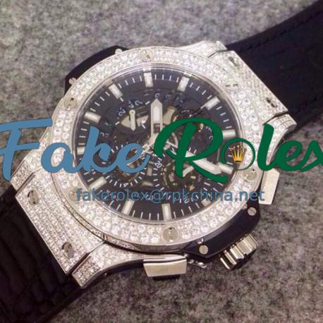 Replica Hublot Big Bang Aero Bang Diamonds & Stainless Steel Skeleton & Black Dial Swiss 7750