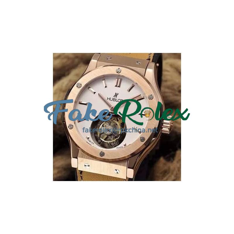 Replica Hublot Classic Fusion Tourbillon Rose Gold White Dial Swiss Tourbillon