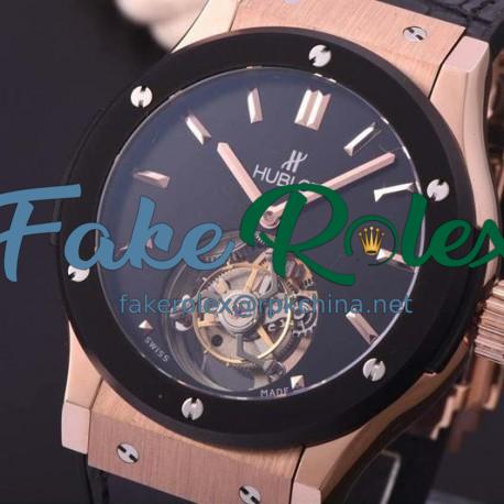 Replica Hublot Classic Fusion Tourbillon Rose Gold Black Dial Swiss Tourbillon