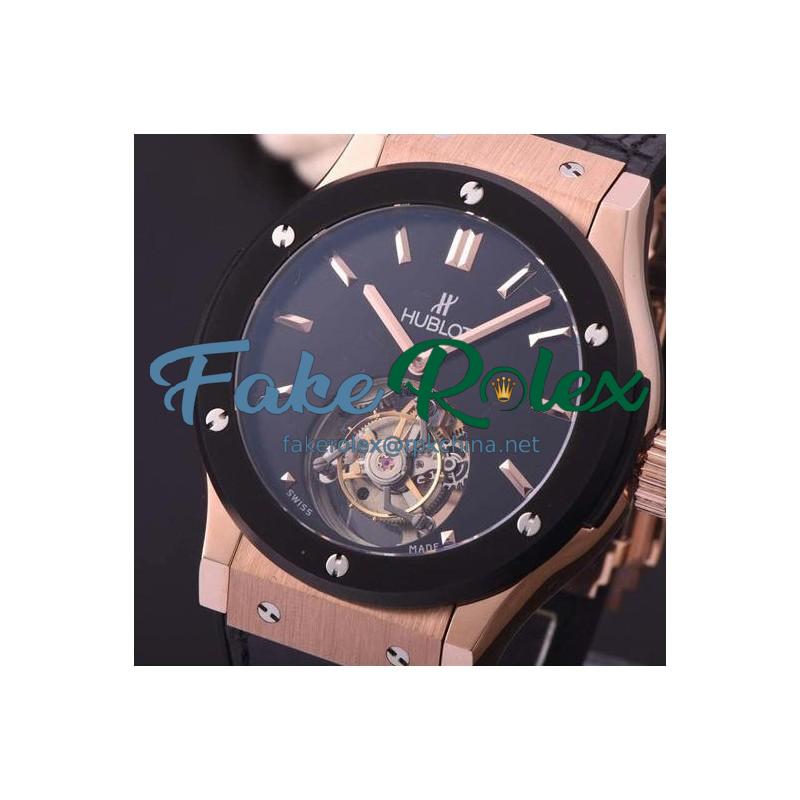 Replica Hublot Classic Fusion Tourbillon Rose Gold Black Dial Swiss Tourbillon