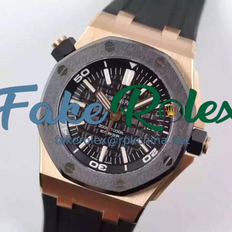 Replica Audemars Piguet Royal Oak Offshore Diver 15340 Rose Gold Black Dial Swiss 3120