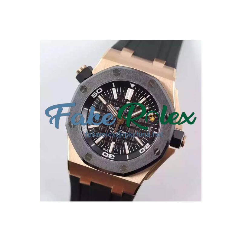 Replica Audemars Piguet Royal Oak Offshore Diver 15340 Rose Gold Black Dial Swiss 3120